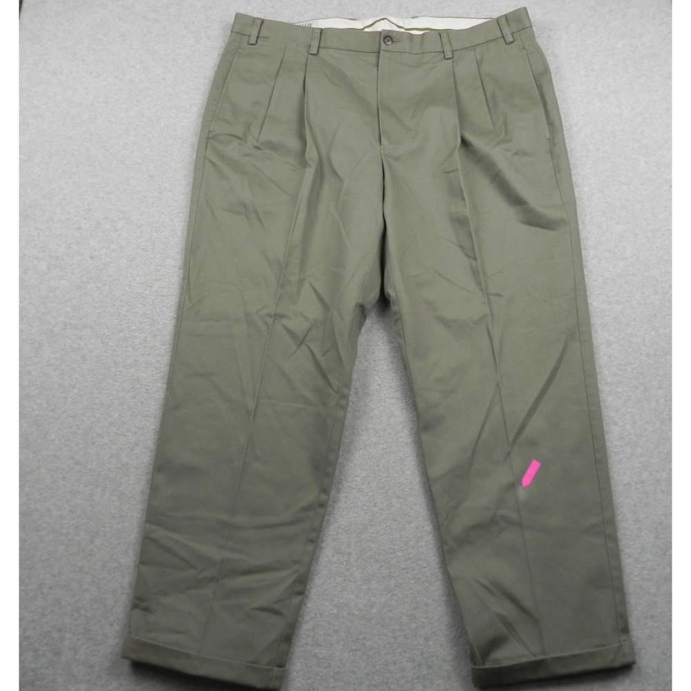 Orvis Pants Mens 42x30 Straight Leg Khaki Business Casual Cuffed Pleated Green